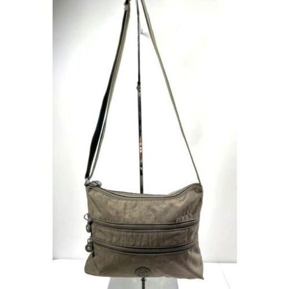 KIPLING Alvar 3 Zipper Nylon Beige Crossbody Bag ~ Light Brown - Picture 1 of 11